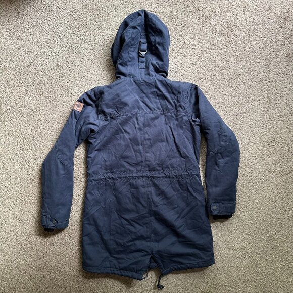 Columbia Jacket Mens Medium Full Zip Hood Flannel Lined Dark Grey Blue - Picture 2 of 11